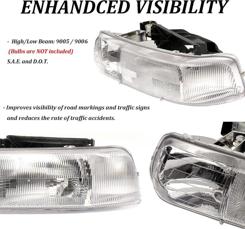 APSVE Chrome Housing Headlights Replacement for 99-02 Chevy Silverado 00-06 Suburban Tahoe, Amber Side Clear Lens - Image 3